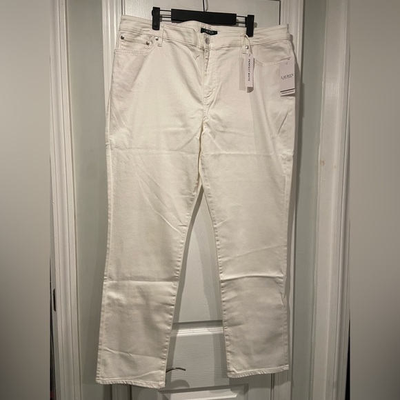 NWT LRL Ralph Lauren Size 18W White Mid Rise Straight Leg Stretch Denim Jeans - Picture 1 of 13
